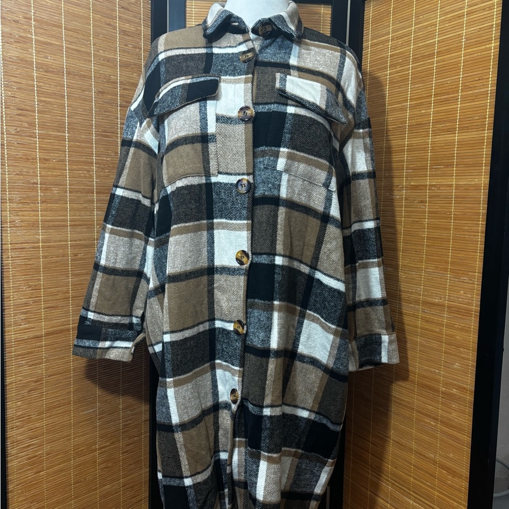 SHEIN Plaid Leather Jacket - Black, Brown, White